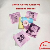 포토 프린터 미니 포켓 휴대용 잉크 없음 열 57mm 스티커 트랜스 페이퍼 무선 BT 200dpi 안드로이드 IOS 인쇄기, 3Rolls 색상 Sticker+3Rolls 색상 St