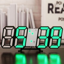 Picky Virgo 벽걸이전자시계 LED 벽시계 전자시계 알람 3D 입체 탁상시계, 녹색