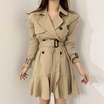 더블원피스 CHIC 가을 클래식 카라넥 겹 버튼 스트랩 허리보정 페플럼 트렌치코트형원피스 여성 2628738132