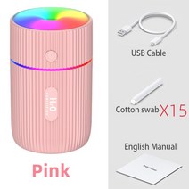 미니 가습기 공기 청정기 220ml 자동차 usb 초음파 에센셜 오일 디퓨저 스마트 홈 아로마 음이온 미스트 메이커 led 휴대용, 핑크x15 필터