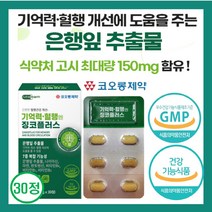 코오롱제약 고함량 징코 기억력 혈행 정맥 은행잎 추출물 뇌 건강 손발 저림 혈관 영양제 다리 종아리 순환제 부모님 집중력 나이아신 아연 판토텐산 혈액 순환 비타민, 1개(1개월)