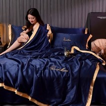 제이에이 남극인 시원한 실크 여름 이불, 네이비