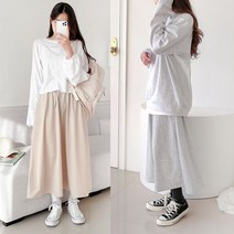 코디제이 여자 치마 포켓 와이드 스커트 밴딩 와이드 플레어 데일리 롱스커트