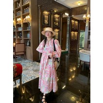 꽃 드레스 여성 봄 드레스 여성 2023 새로운 핑크-긴팔 원피스