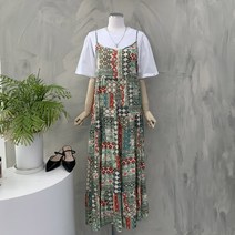 행복여[신상무배]무드 에스닉 끈 조절 티어드 롱 뷔스티에 원피스