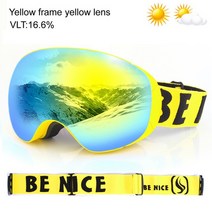 스노우보드엣징 마그네틱 스키 고글 이중 편광 렌즈 UV400 스노우보드 남녀 공용 안개 방지 안경, [14] Yellow Gold Lens
