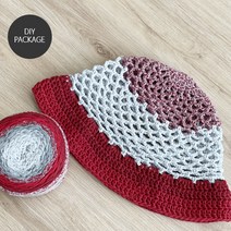 [패키지] 여름숭숭모자 만들기 (마크라메 1볼+동영상+도안), 그레이레드+사라모사용코바늘6/0호