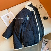 캐주얼룩 American Retro 곰돌이 자수 대조 컬러 포인트 남녀공용 겨울 패션 깔깔이 경량패딩