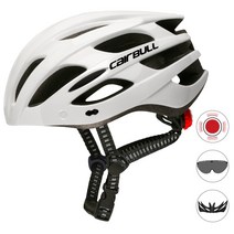 [CARBULL] TT 렌즈 및 선 바이저 사이클링 안전 헬멧 여성 및 남성용 미등 야간 라이딩 자전거 레이싱 안전 헬멧, (55-61CM), white