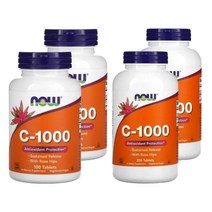 NOW Foods 비타민 C-1000 아스코르브산 채식 비건 2개, 2통, 200정
