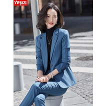 양복코트 블루 줄무늬 셋업 여성 고급 오피스룩 여신 무드 봄가을 숏 708050031