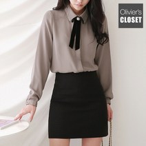 올리비에스클로젯 벨벳 진주리본 브로치 블라우스 O2301BL010A