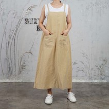 벅시루 여성 보타니 린넨 워싱 끈 멜빵 원피스