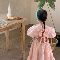 PigPug 한국 아동복 22 여름 여자 원피스 등 펀칭 거품 소매 면 스커트