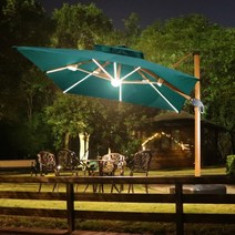 태양광LED 파라솔 사각 그린 펜션 카페 수영장 야외테이블 정원 테릴렌 USB충전