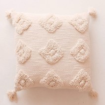 Banilla 싱글 보헤미안 장식용 쿠션 커버 45.7 x 45.7cm(18 x 18인치) | 침대 또는 소파에 적합한 100% 면 보헤미안 베개 커버 | 태슬이 있는 손으로 터프