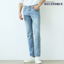 블루포스 남성용 슬레닝 히든밴딩 청바지 스트레이트핏 사계절용 컷팅진 스판 워싱 데님진