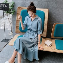 위위브렌 여성용 브이넥 쉬폰 프릴 롱 원피스