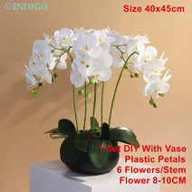 화병 도자기 유리 돌 흰색 나방 난초 DIY 꽃꽂이 (5PCS 4PCS 이끼 잎 + 냄비) 나비 꽃 장식 중심 인디고, 16 1 SET DIY
