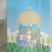 자외선차단필름 사생활보호필름 창문시트지 유리창 암막 칼라안개시트_동물친구들 원두막_A02_W90xH120cm, 없음