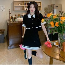 블랙앤화이트 메이드 미들치마 상하의 세트