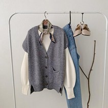 마롱패션 언발 오픈 베스트 니트 조끼 블랙 그레이