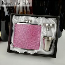플라스크 휴대용 술병 다이아몬드 힙 가 있는 스테인리스 스틸 여성용 특수 힙, pink gift set
