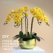 화병 도자기 유리 돌 흰색 나방 난초 DIY 꽃꽂이 (5PCS 4PCS 이끼 잎 + 냄비) 나비 꽃 장식 중심 인디고, 06 1 SET DIY