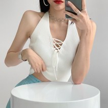 KORELAN 핫걸 V시리즈 슬림한 홀터넥 나시 니트 나시 탑걸