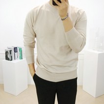 로니제이 남자 빅사이즈 캐시미어 스판 무지 라운드 니트