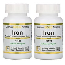 California Gold Nutrition 캘리포니아 골드 뉴트리션 철분 아이론 36mg 식물성캡슐 90정 2팩 Iron