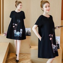 뉴욕멋쟁이 [당일발송] 꽃베이스 티셔츠원피스 여성원피스 반팔원피스 루즈핏원피스