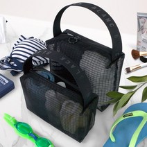 블랑블랙 그리드 메쉬 파우치 여행용 휴대용 헬스 수영 물놀이 워시백 블랙