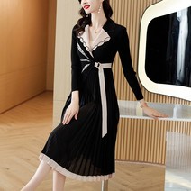 쇼피라라 상견례옷차림 50대원피스 빅사이즈 고급 카라 벨트 배색