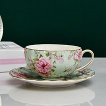 5색 뼈 중국 커피 컵 받침 숟가락 한 세트 꽃 차 유럽 도자기 접시 잔 선물, 03 Green_01 1 PCS