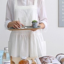 초등학교 실습 교사 단정 루즈핏 앞치마 꽃집 유치원 여행용 요리학원 카페주방, 화이트