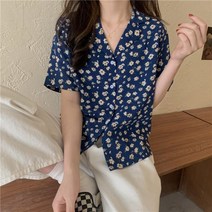 퐁순싸롱 여름 꽃 무늬 쉬폰 셔츠 캐주얼 블라우스 SH