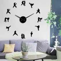 가라데 태권도 대형 DIY 벽시계 선수 싸우는 거울 벽 스티커 벽시계 시계 거실 장식 Horologe|벽결이 시계|, Black Wall Clock