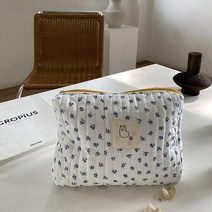파우치 여성을위한 메이크업 가방 화장품 보관 가방 한국어 퀼트 휴대용 세면 용품 가방, 푸른 꽃