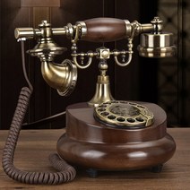옛날 엔틱 유선전화기 빈티지 추억의 골동품 수집품, 레트로 턴테이블 : 기계식 더블 벨 커피 컬러, 원목 재질