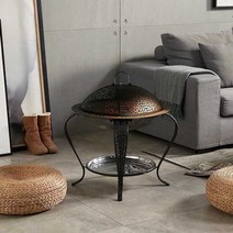 옛날화로 미니화로 빈티지 화덕 불멍 화로 주물화로, 56x45 블랙 + 커피 테이블 상판
