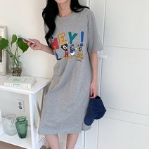 네쥬 여성 봄 여름 루즈핏 레터링 면원피스 롱 원피스