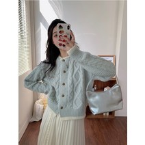 여자 앙고라 가디건 부드러운 포근한 데이트룩 밀크 블루 젠틀 스타일 레트로 트위스트 라운드 넥 니트 카디건 여성용 가을 소프트 왁스 모헤어 게으른 스웨터 자켓