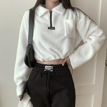 양털 뽀글이 따뜻 반집어 크롭 티 여성 20대 가을