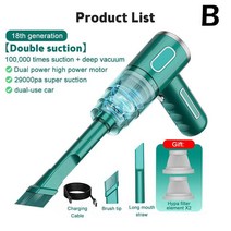 자동차 사무실 차량용 진공청소기 29000PA 120W 무선 미니 자동차 진공 청소기 USB 충전식 휴대용 듀얼 사용 습식 가정용 청소기, 02 B