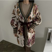 [비비애르] 메종 플라워 벨트 니트 가디건 세련된가디건 퍼프소매