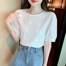 나바바 NB812 여성 러블리 클로버 퍼프소매 반팔 블라우스