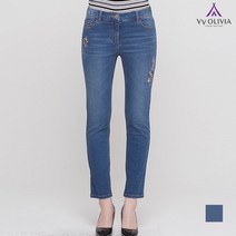 올리비아로렌 일자핏 자수 데님 팬츠__VVCMPWS2411