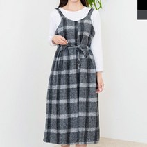 여자 체크 어깨끈 뒷밴딩 원피스