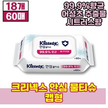 유한킴벌리 크리넥스 안심 물티슈 캡형 향균효능 유한세정살균 안전 물티슈, 60매, 18개(49930원 할인)